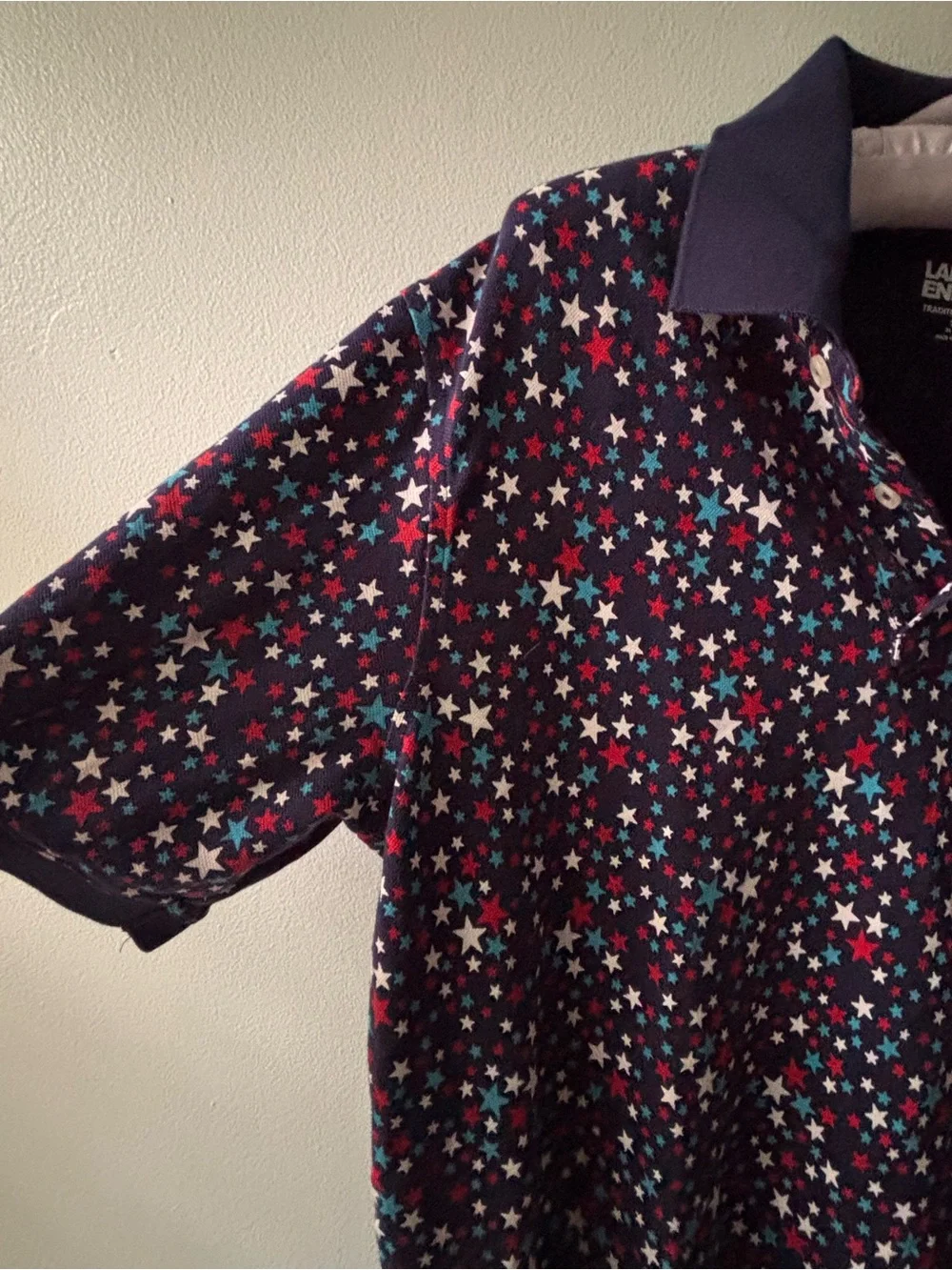 Lands End Polo Shirt Red, White & Blue Stars Men's SZ S